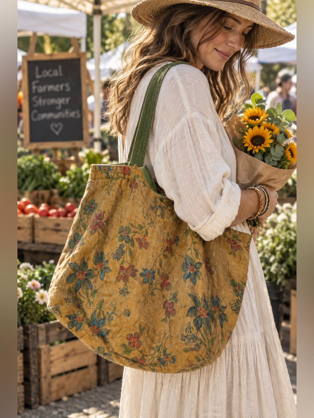 GAP vintage linen cotton market tote bag with drawstring lining